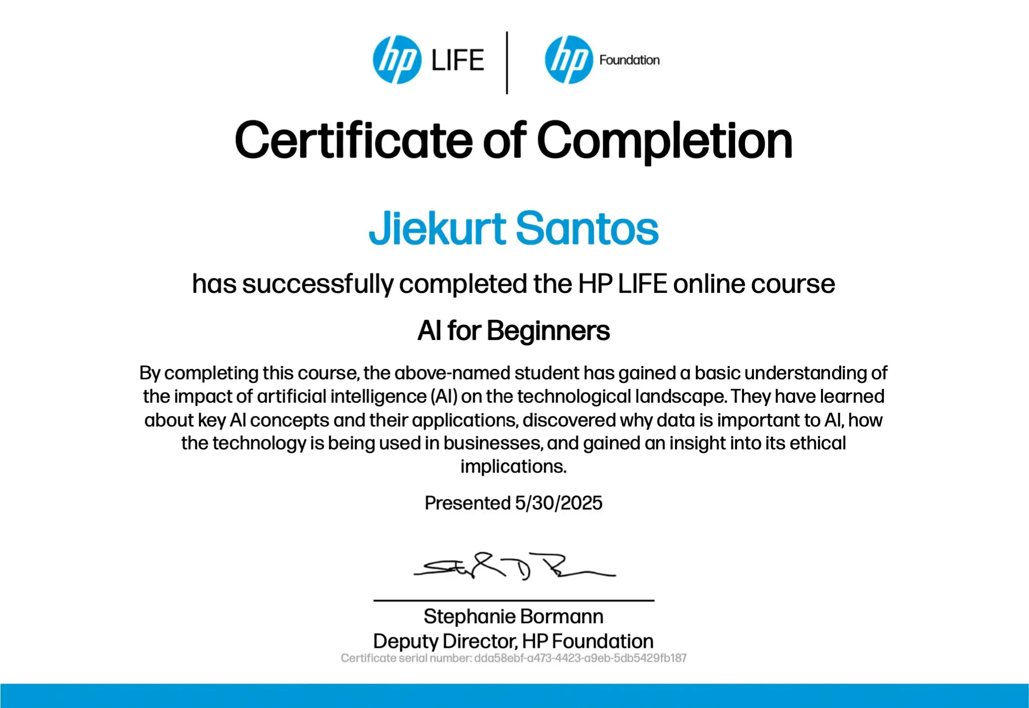 Kurt Santos Design, KS Design, HP Life AI for Beginners Certificate